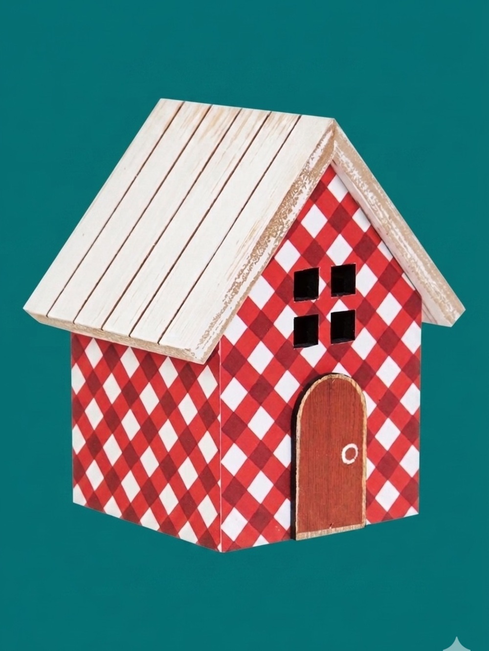 🌺 New The Pioneer Woman Red Gingham Wood House 5.75" Freestanding